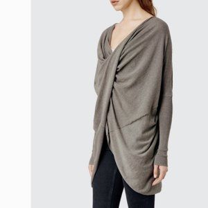 Elegant Gray Drape Sweater
